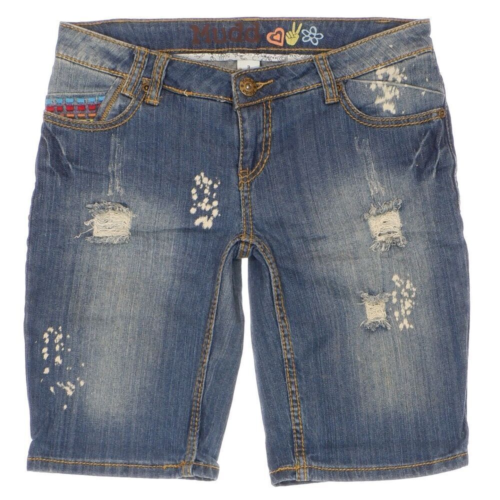 Mudd Shorts Juniors Size 3 Bermuda Distressed Splatter Blue Denim Stretch W29
